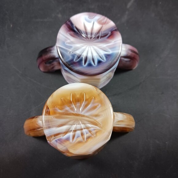 Vintage 2pcs Slag Glass Imperial Brown and Purple Small Toothpick Holders - Picture 5 of 12